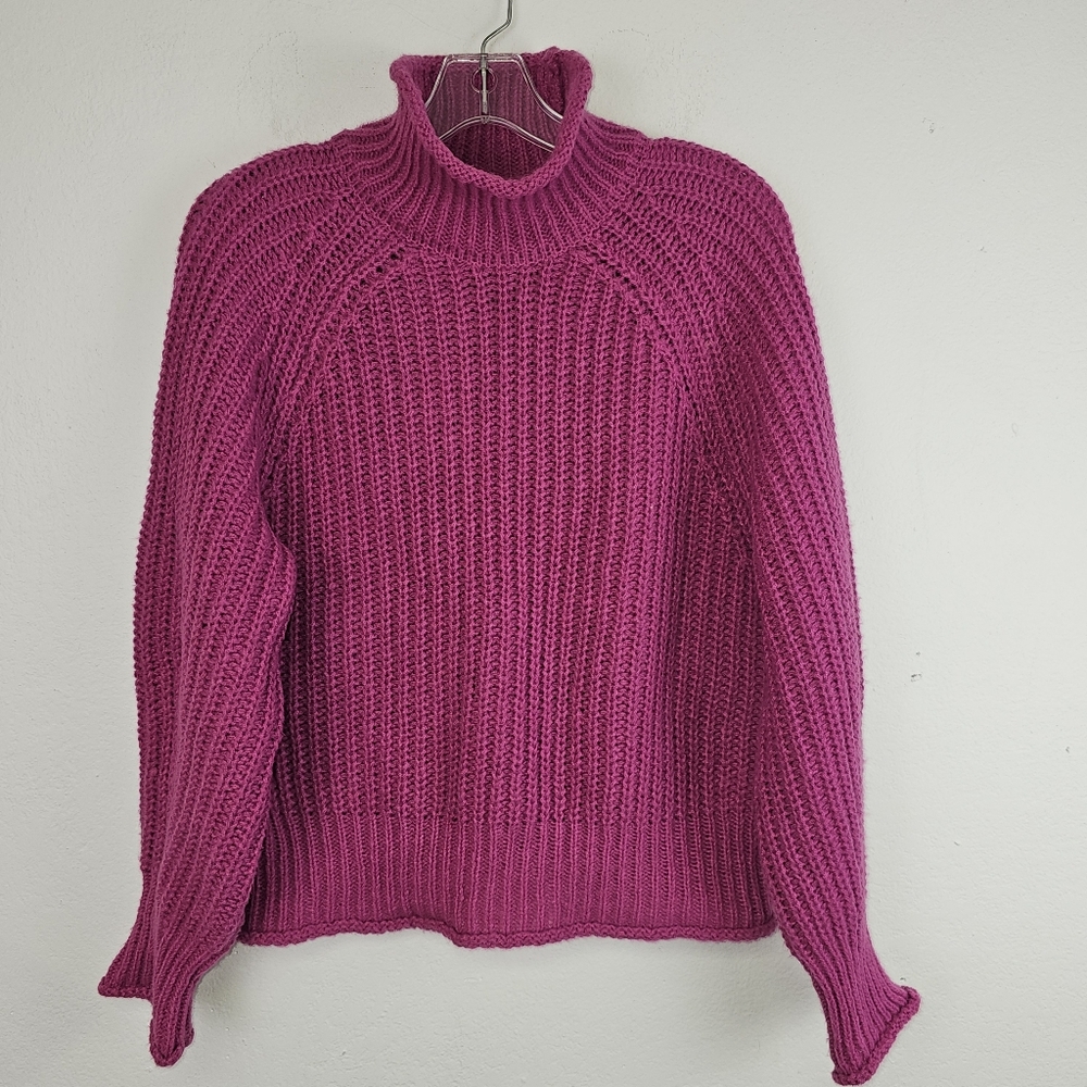 Jon & Anna Turtleneck Sweater Hot Pink Chunky Knit Ballon Sleeves Sz M Barbie